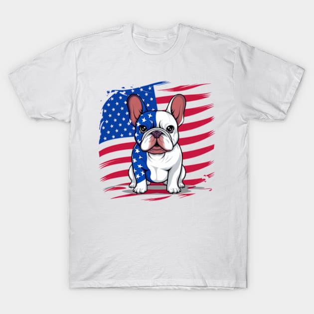 A cartoon French bulldog with American flag T-Shirt by YolandaRoberts